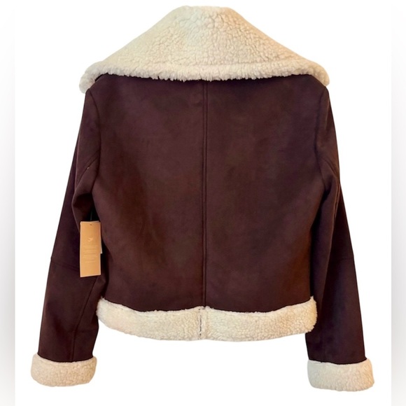 NWT JustFab Chocolate Brown Teddy Jacket with Shearling Accents - Picture 2 of 3